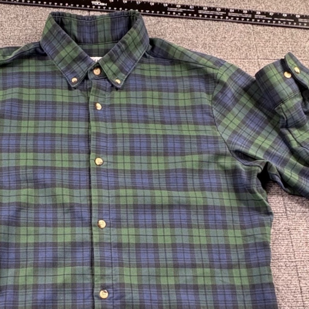Mizzen + Main Mens Large Trim Fit Plaid Button Down Shirt Green Blue Performance